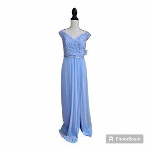 NWT David's Bridal Off The Shoulder Ice Blue Bridesmaid Dress Size 6